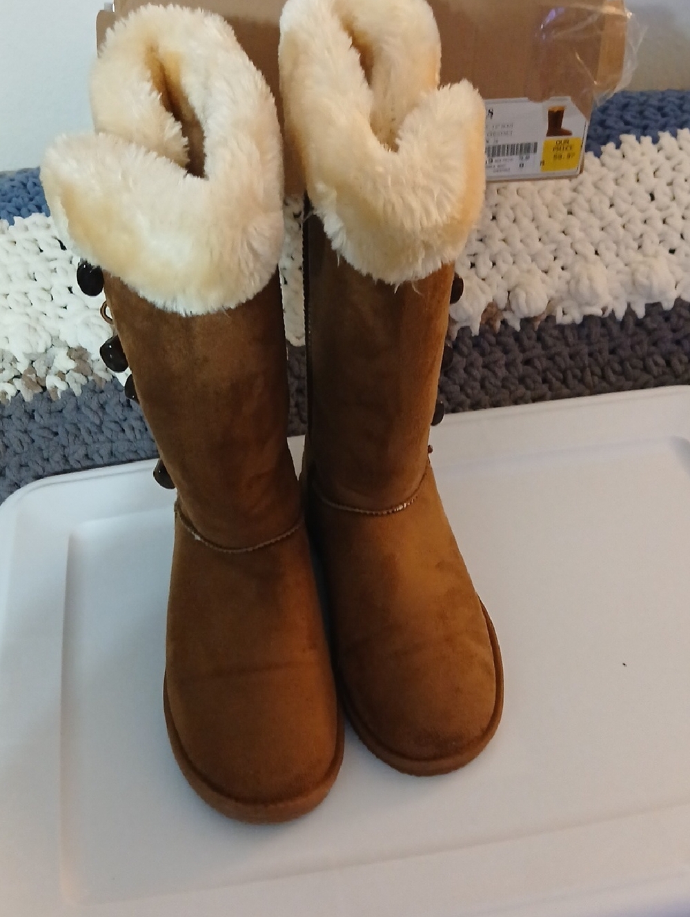 Lamo Chestnut Toggle 12" Mid-Calf Boots with Cream Shearling
